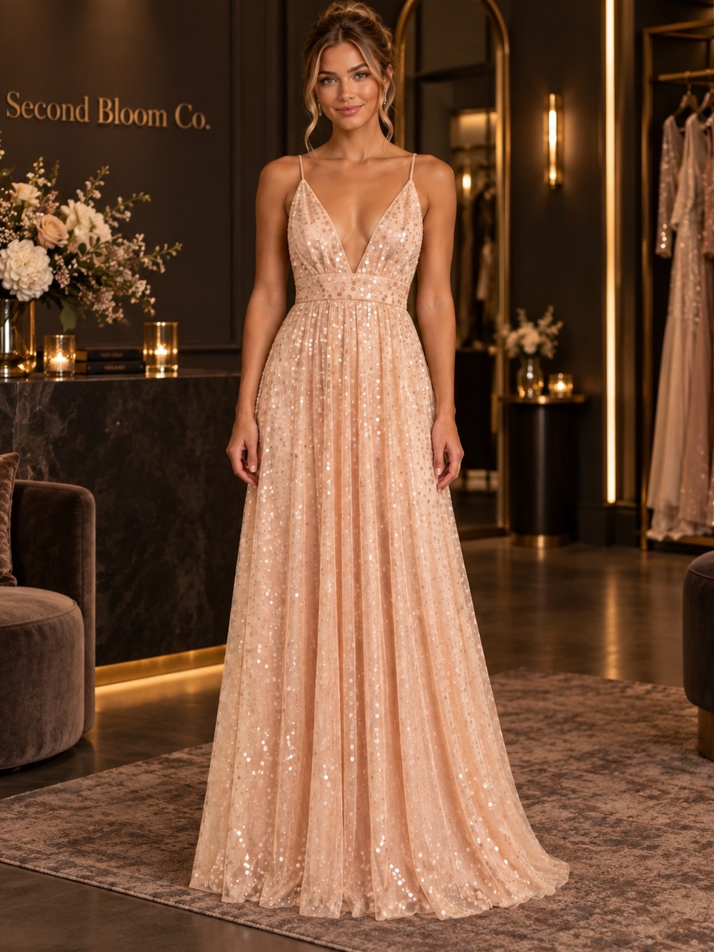 Lulus Sequin Plunge Maxi Dress XS Blush Pink NWT 💛B1G2 FREE💛